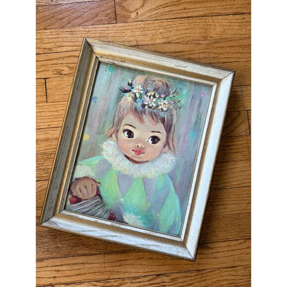 Vintage 60s “Gigi” Art Lithograph Sherle Museum Print Big-Eye Harlequin Girl - Picture 1 of 2